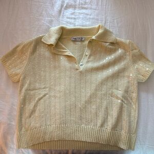 Zara Yellow Collared Knit Top with sequin detail - SOLD